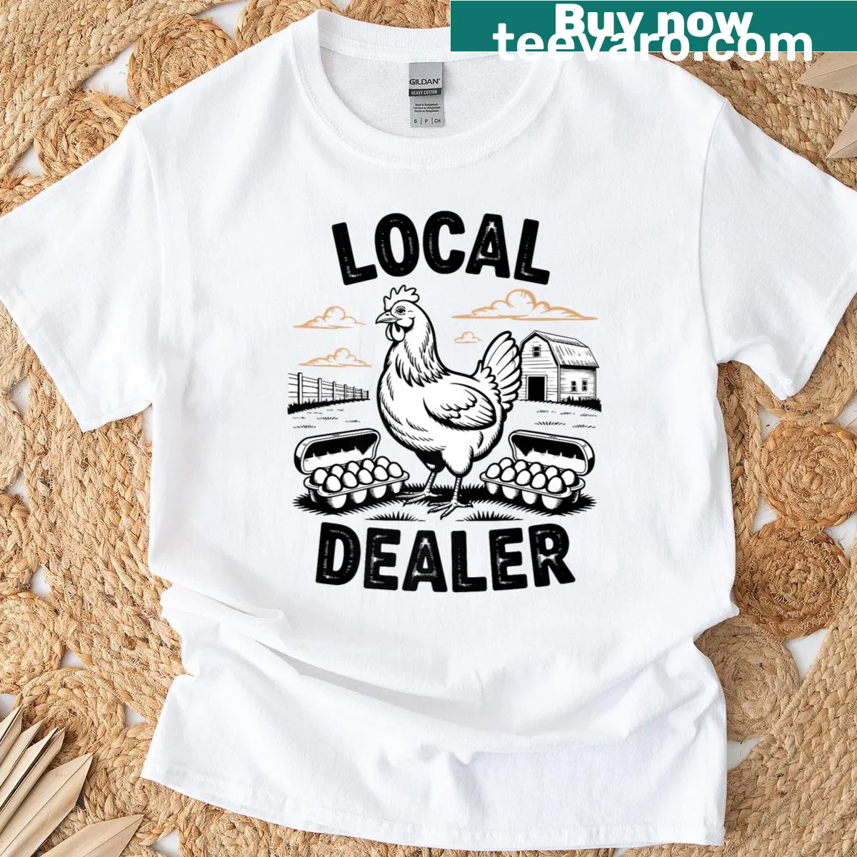 Easter t-shirt with humorous egg dealer illustration — on a men's t-shirt