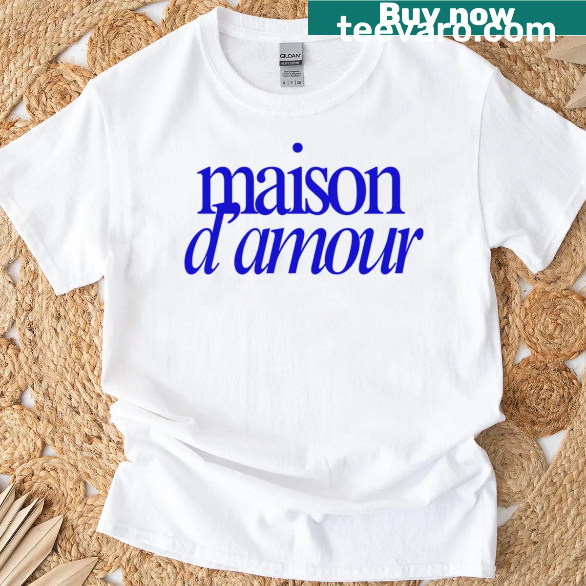 T-shirt with the phrase 'Maison Damour' representing love and connection — on a men's t-shirt