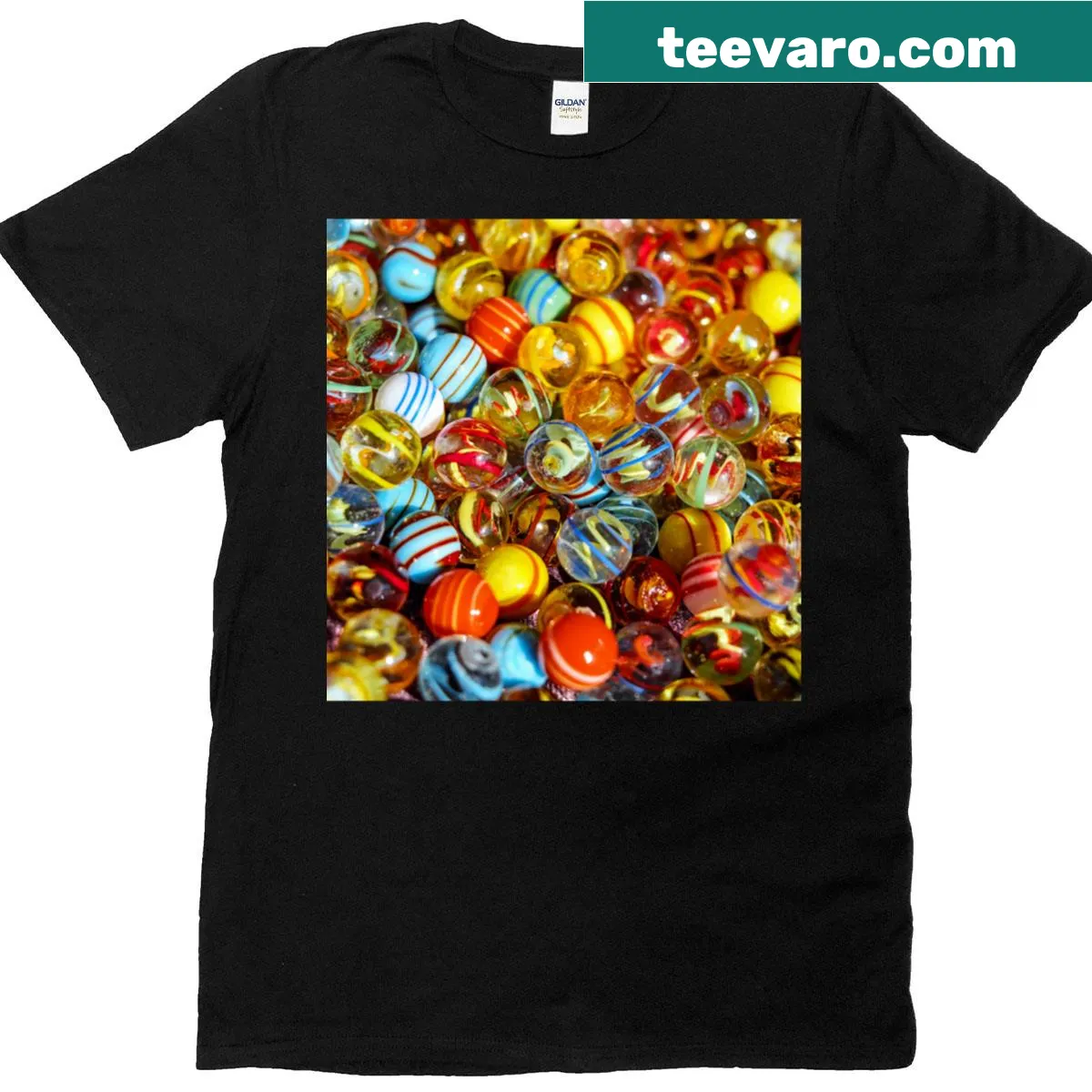 T-shirt featuring a playful design inspired by Marble Madness. — on a men's t-shirt