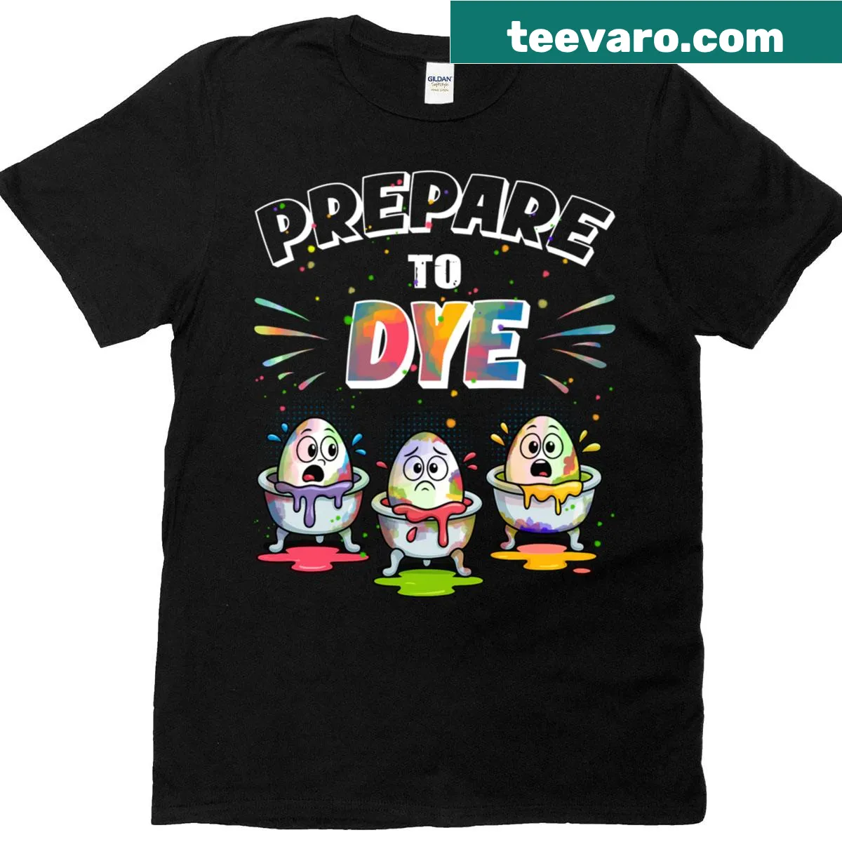 Funny Easter T-shirt with 'Prepare to Dye' text — on a men's t-shirt