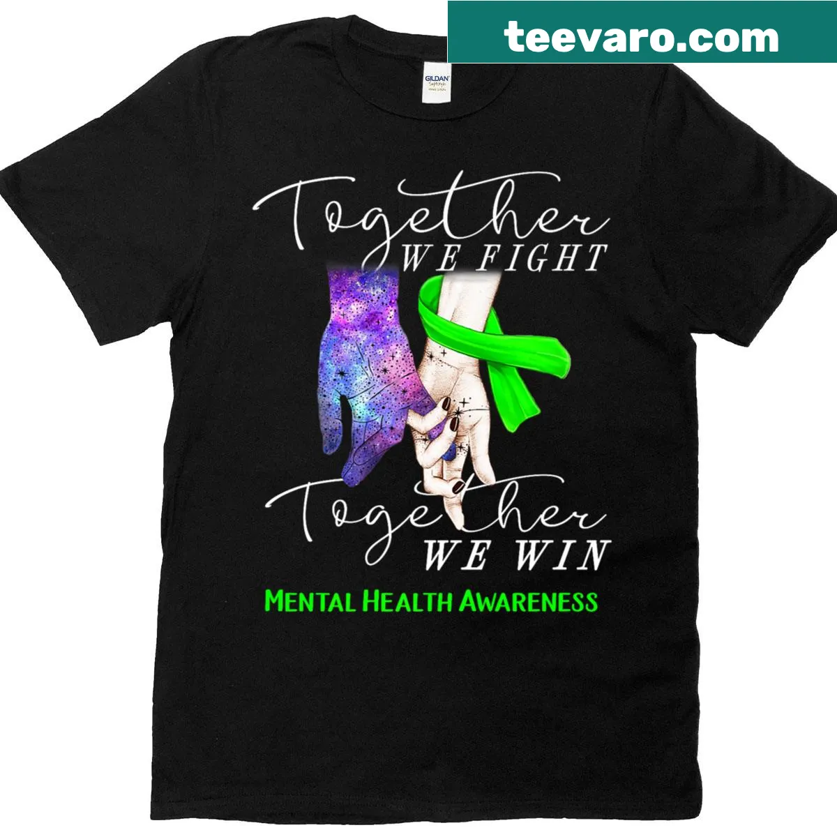 T-shirt with the message 'Together We Fight Together We Win' promoting mental health — on a men's t-shirt