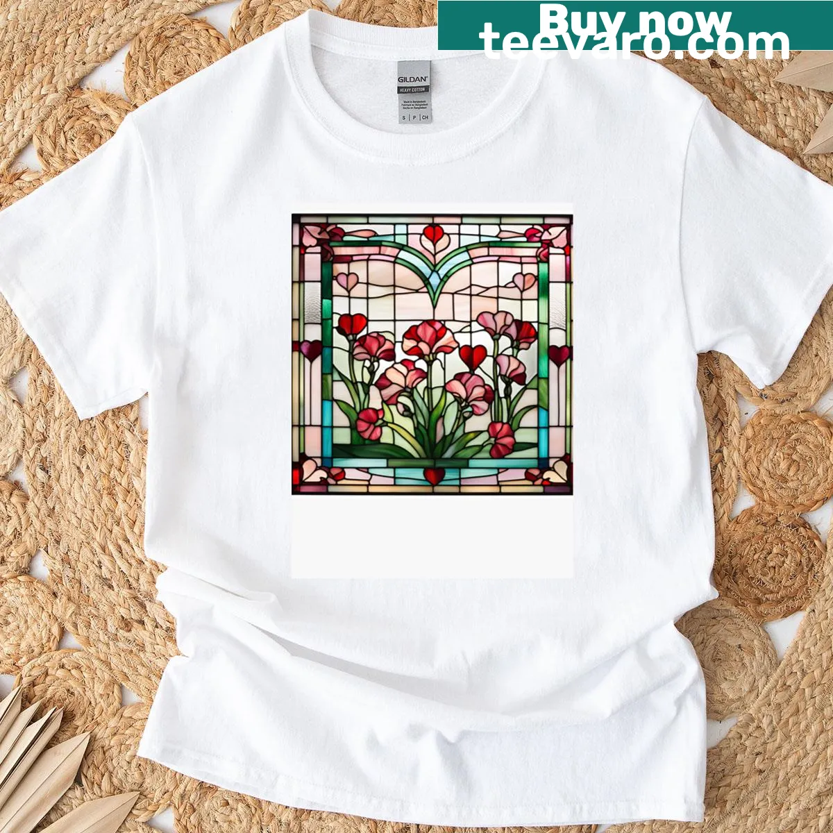 Floral stained glass art design on a vintage-style T-shirt for moms. — on a men's t-shirt