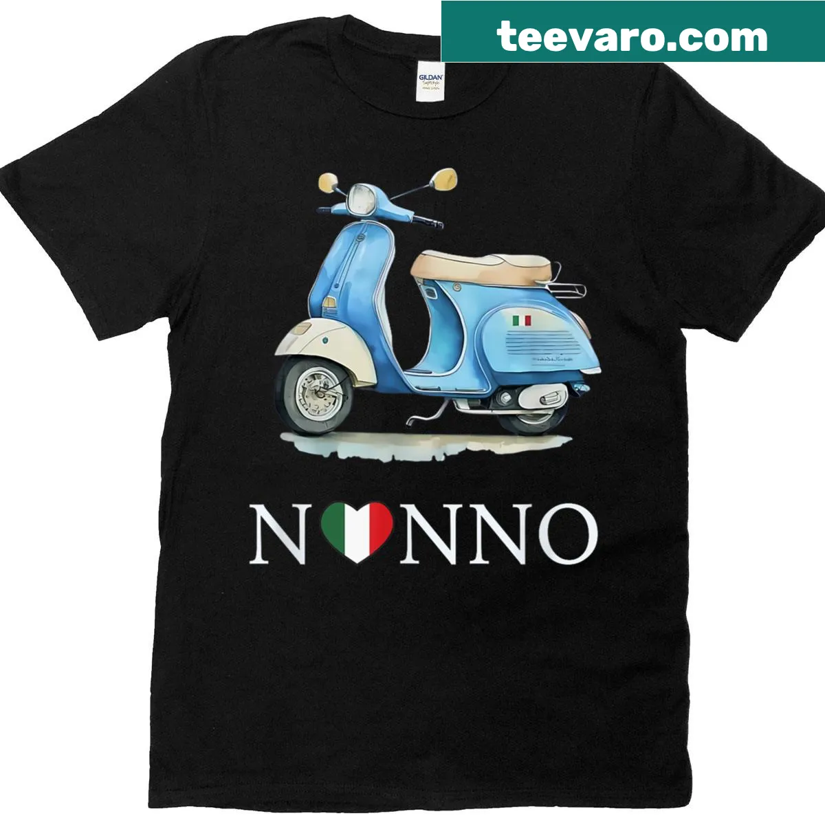 Illustrated Nonno scooter design with a joyful theme for grandpas — on a men's t-shirt