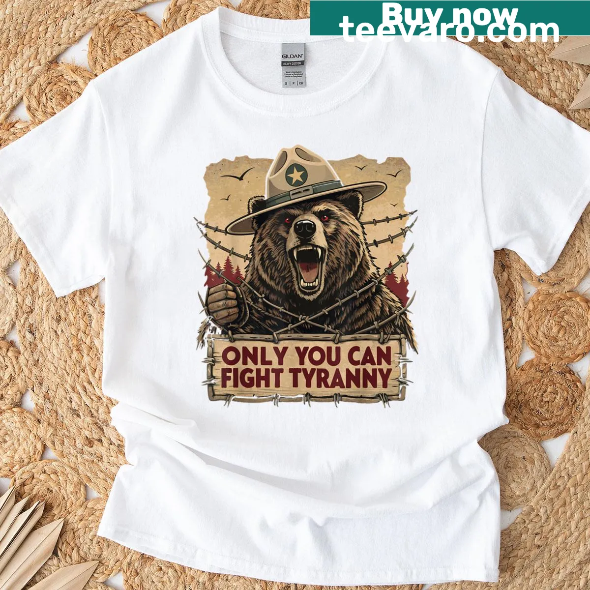 Typographic T-shirt with the message 'Only You Can Fight Tyranny' — on a men's t-shirt