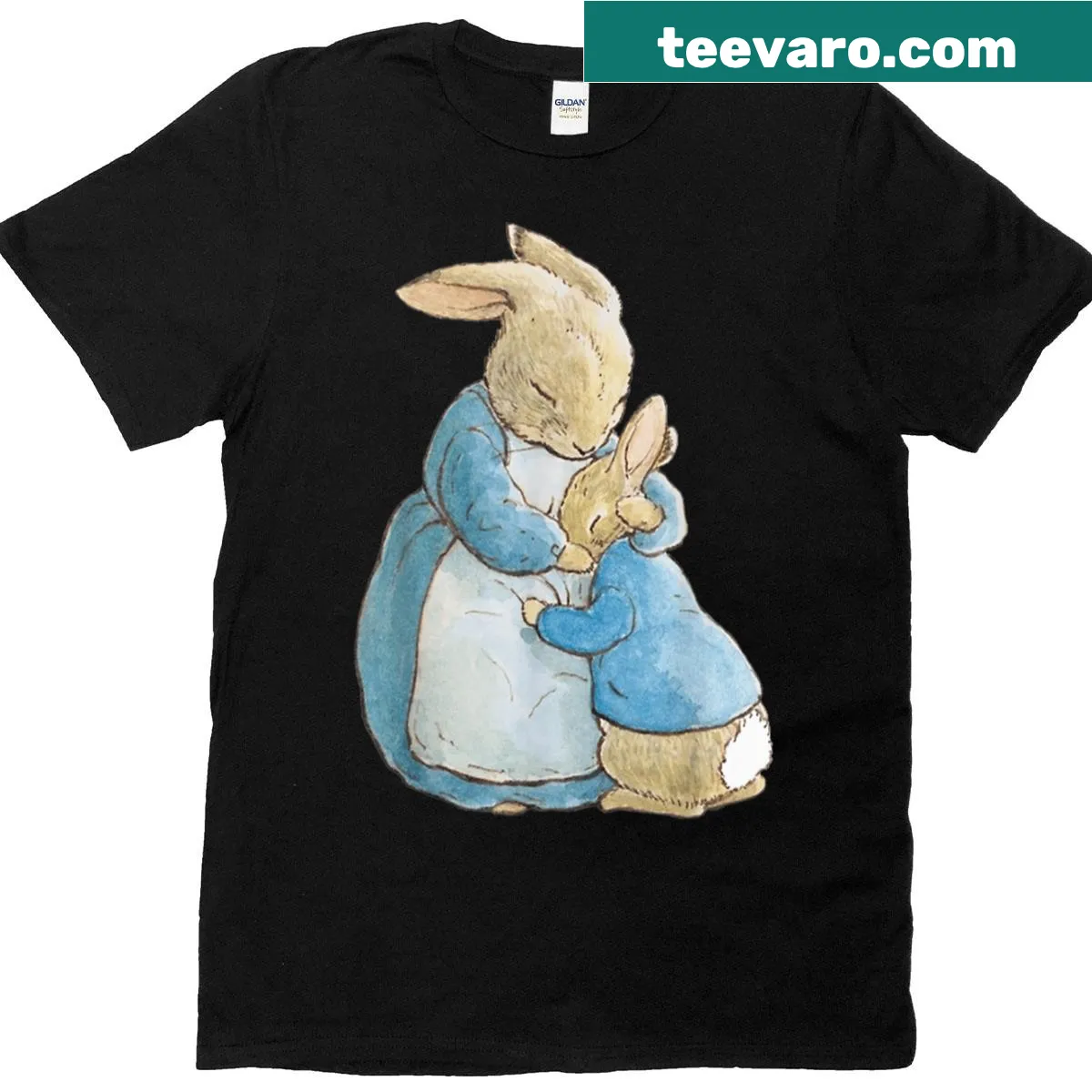Cottagecore Easter Bunny T-shirt featuring Peter Mother Rabbit — on a men's t-shirt