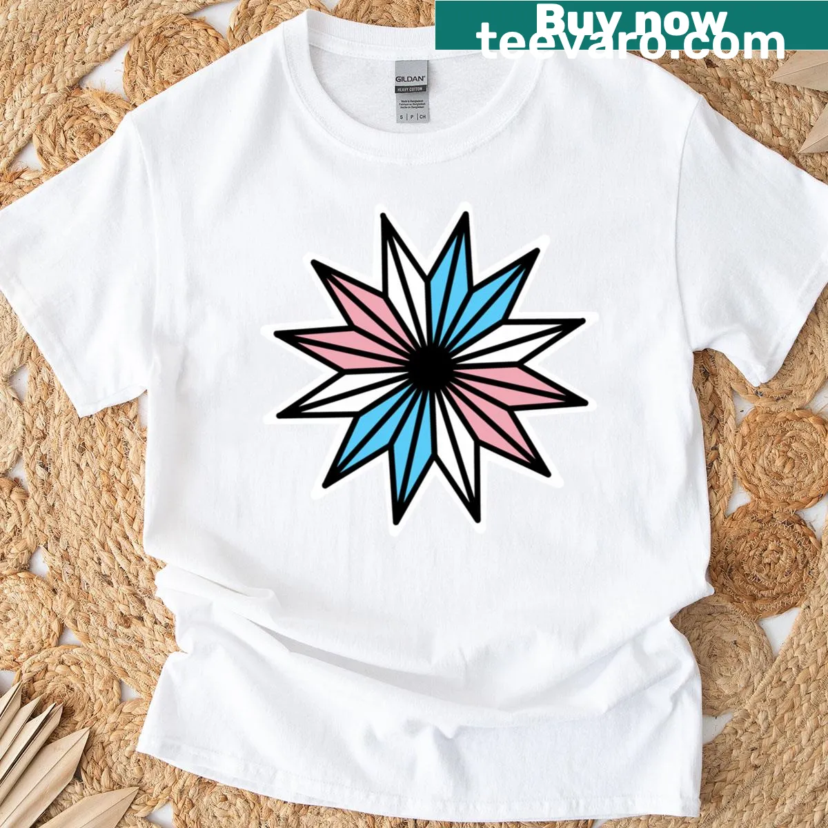 Lively star graphic promoting trans pride — on a men's t-shirt