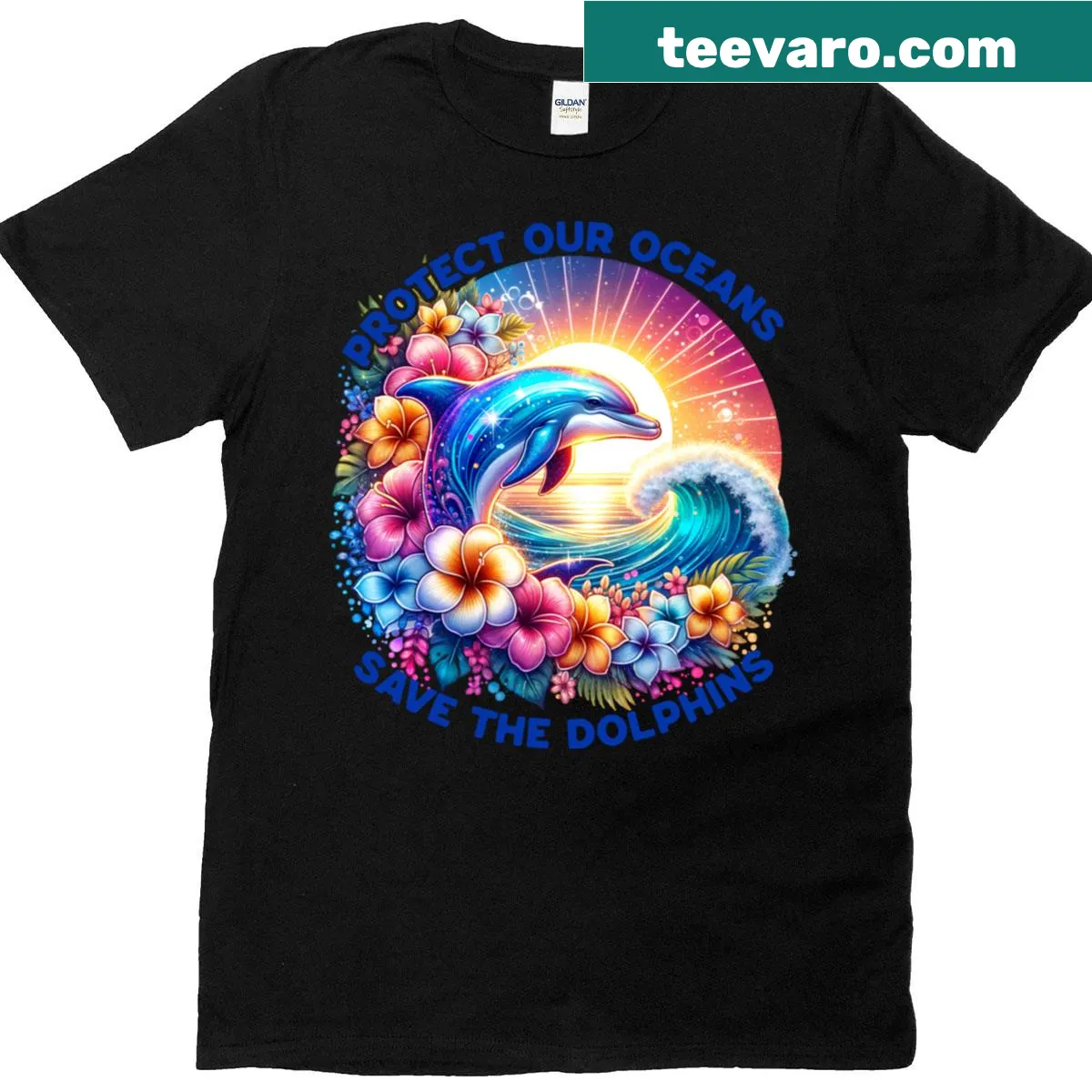 Illustrated tee promoting ocean awareness with dolphins — on a men's t-shirt