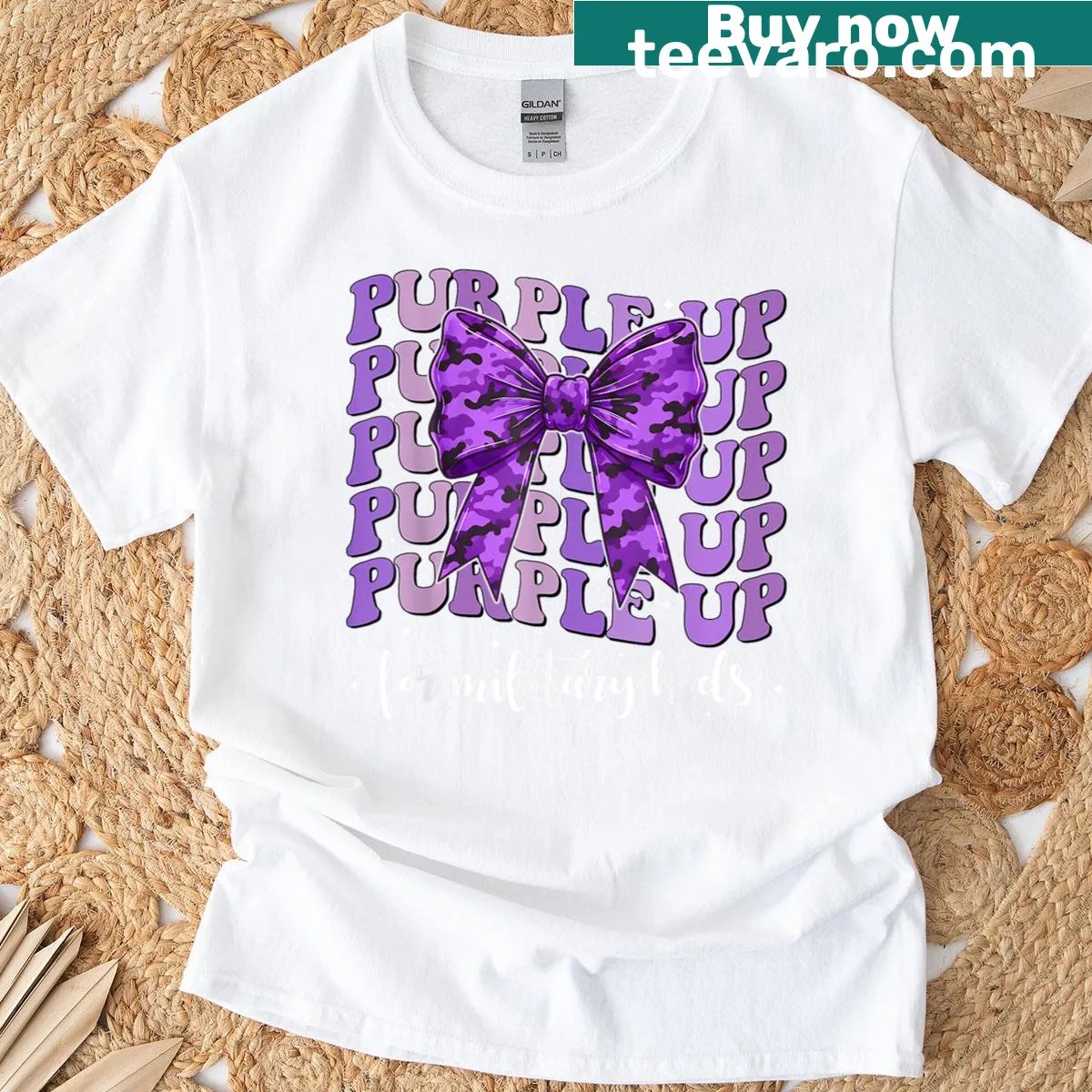 Camo T-shirt for girls with bow design supporting military kids — on a men's t-shirt