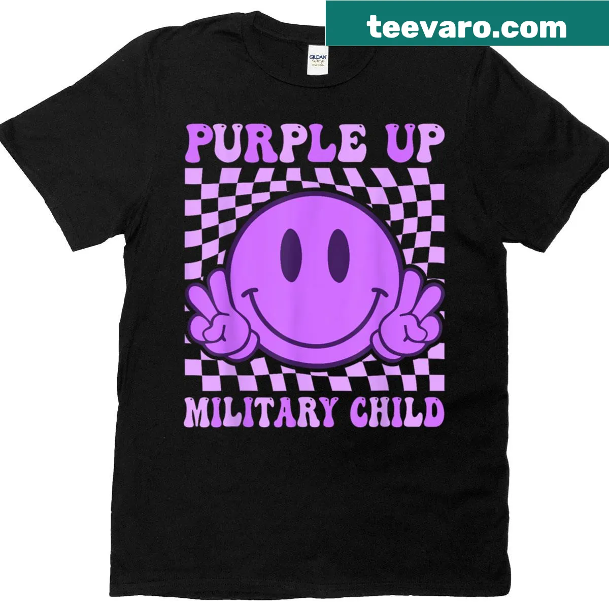 Smiley face T-shirt for military kids with supportive design — on a men's t-shirt