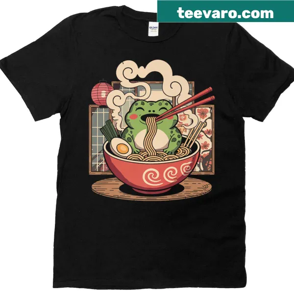 Cute ramen frog graphic T-shirt with kawaii style