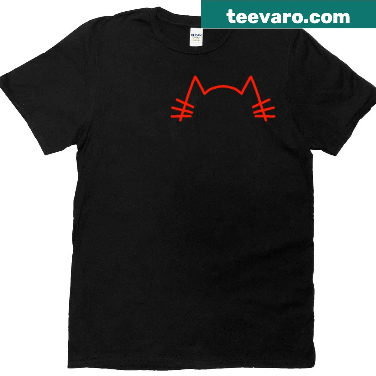 Minimalist cat ears and whiskers graphic T-shirt — on a men's t-shirt