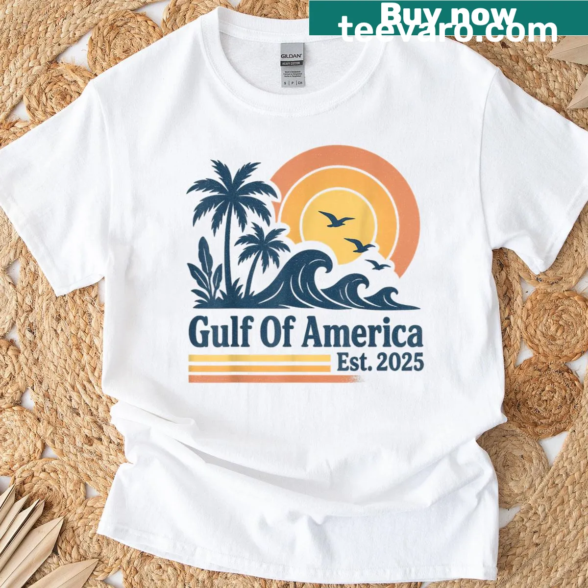 Vintage style USA Gulf t-shirt featuring American flag and text. — on a men's t-shirt