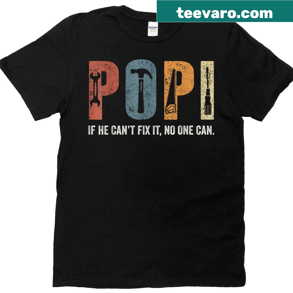 Retro shirt with 'If He Can't Fix It No One Can' for dads — on a men's t-shirt