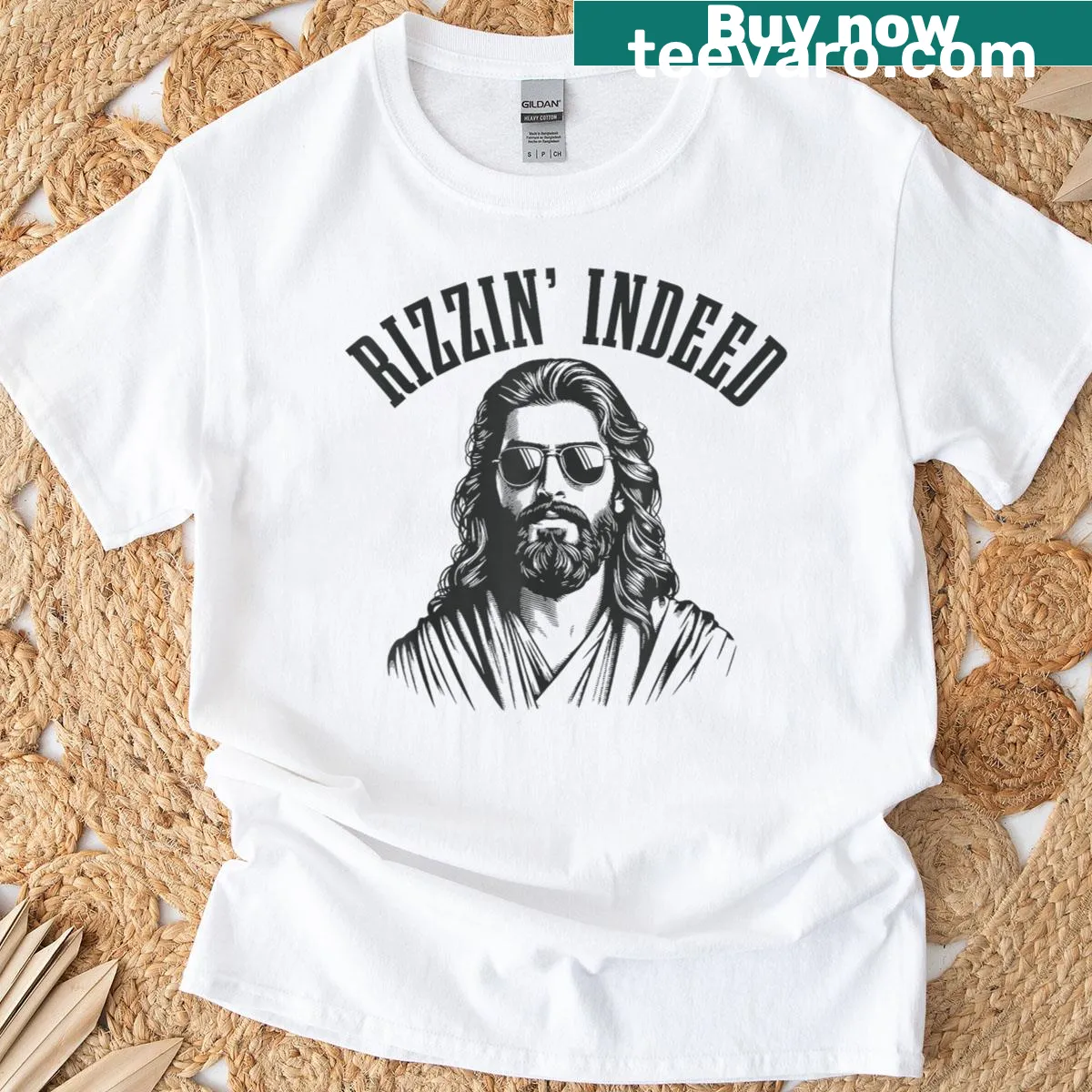 Funny Easter t-shirt with the phrase He Is Rizzin — on a men's t-shirt