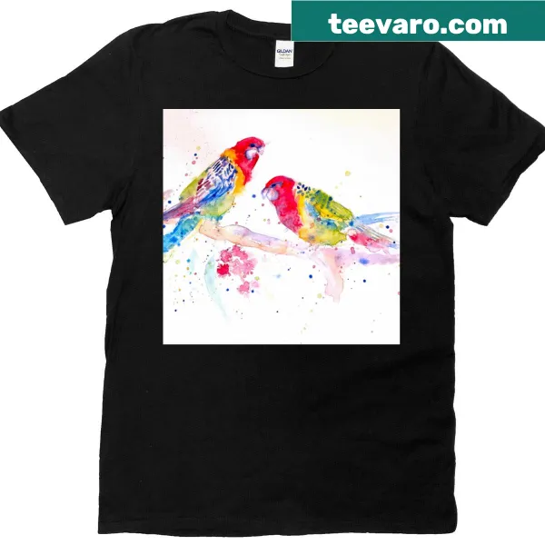 Watercolor painting of a Rosella parrot on a gum tree branch