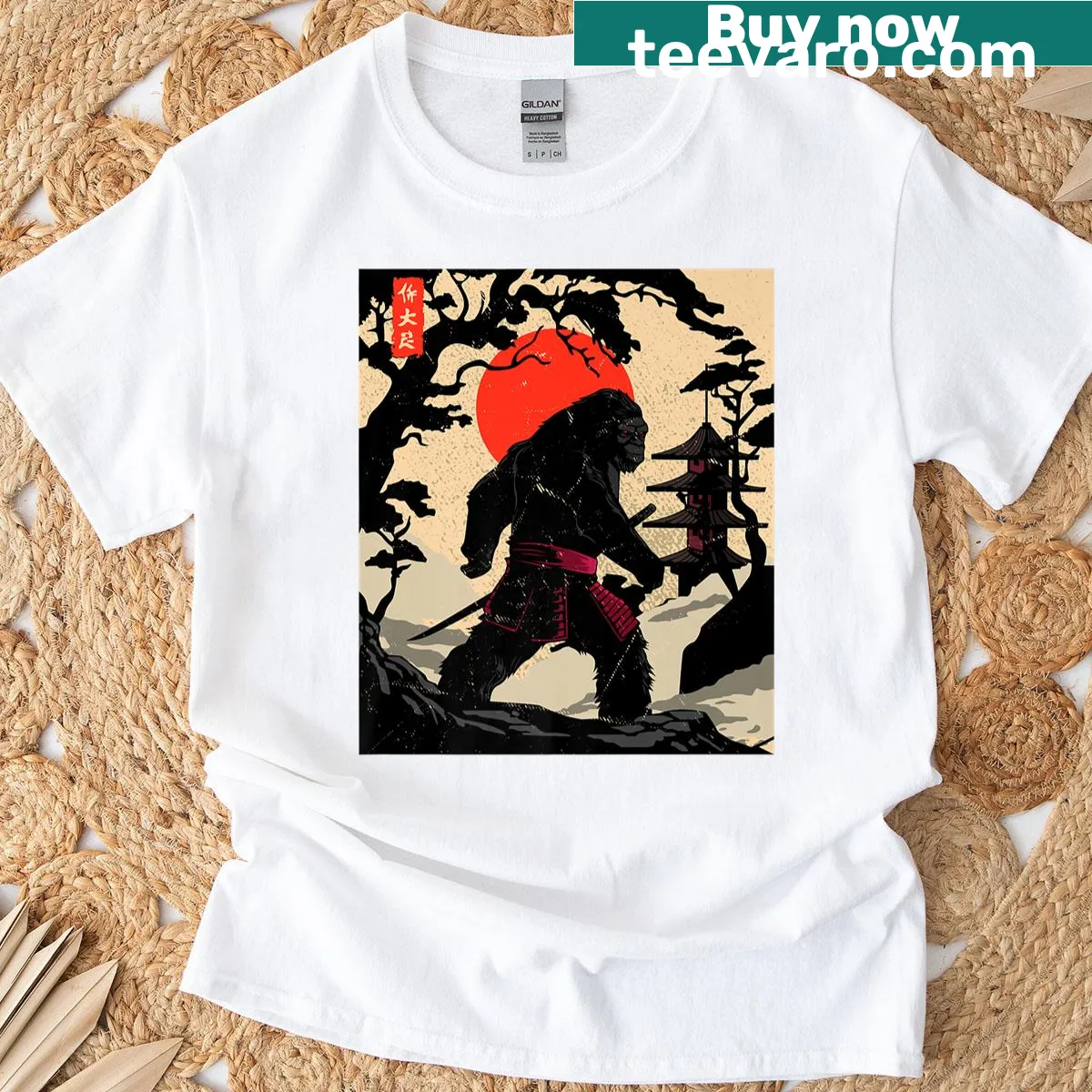 Funny Sasquatch samurai graphic t-shirt — on a men's t-shirt
