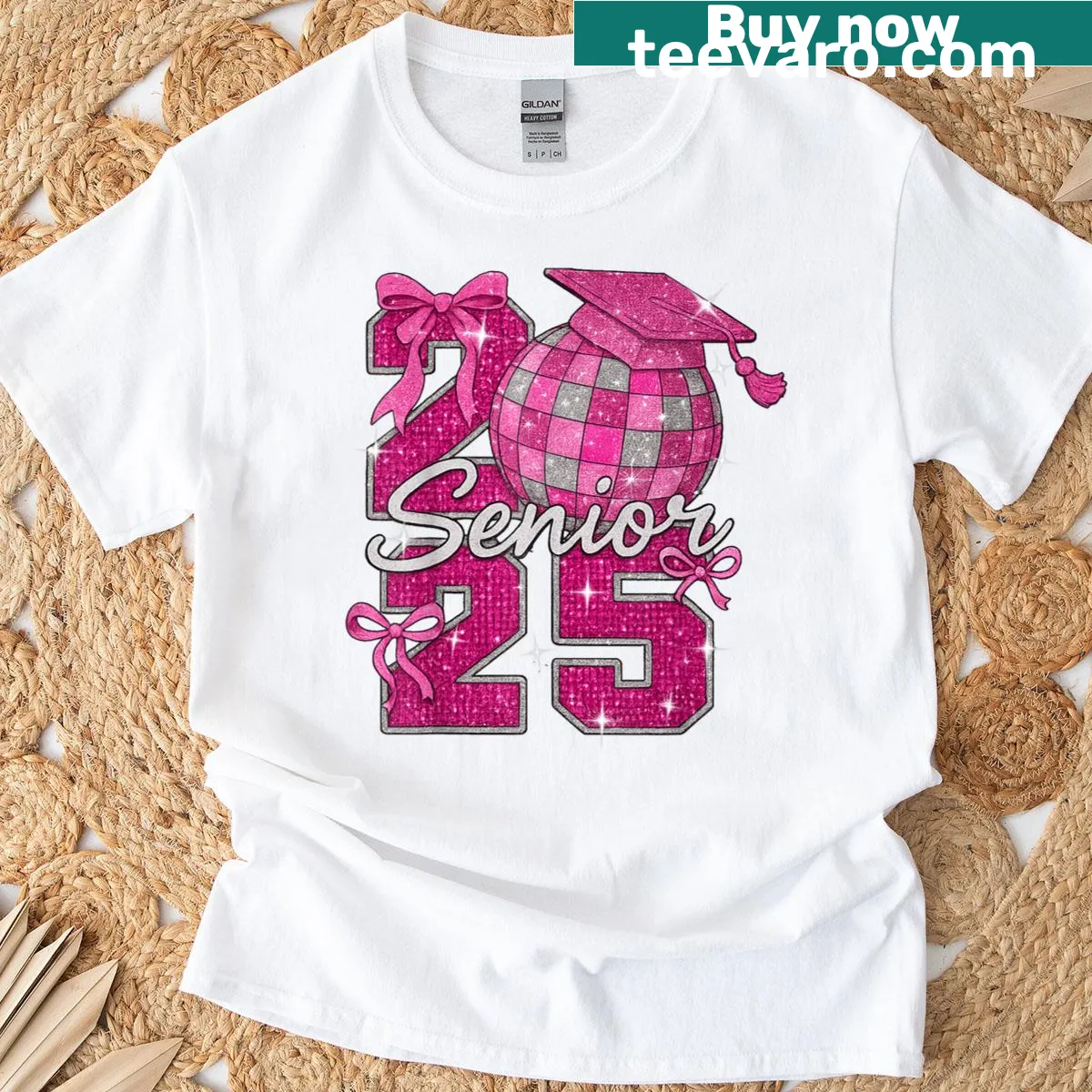 Senior Class of 2025 T-shirt with bow design — on a men's t-shirt