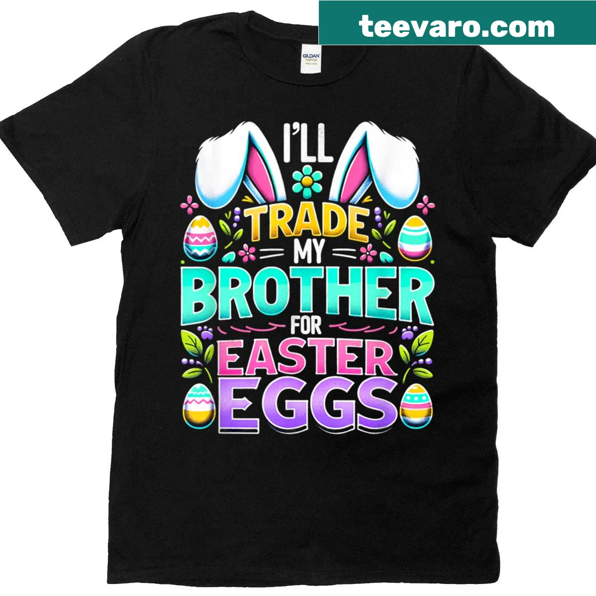Funny illustration of kids trading Easter eggs — on a men's t-shirt
