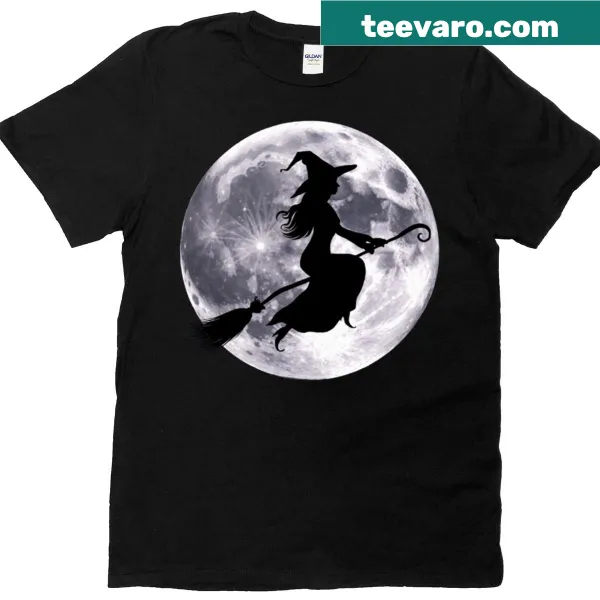 Silhouette of a witch against the moon T-shirt design