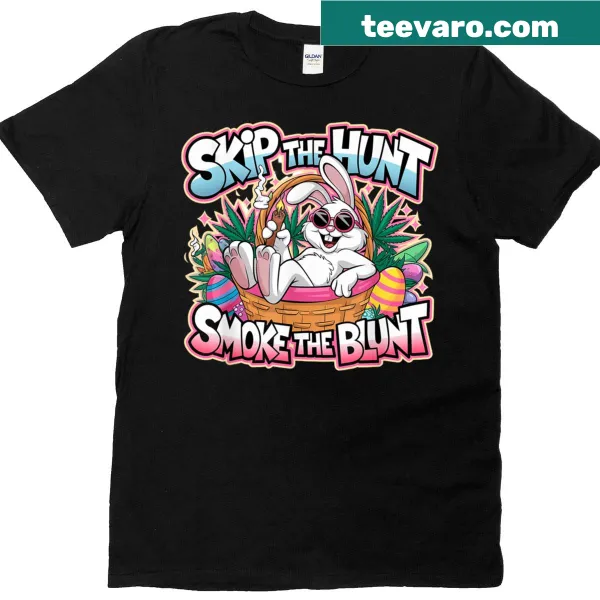 Funny Easter t-shirt with playful smoking bunny graphic