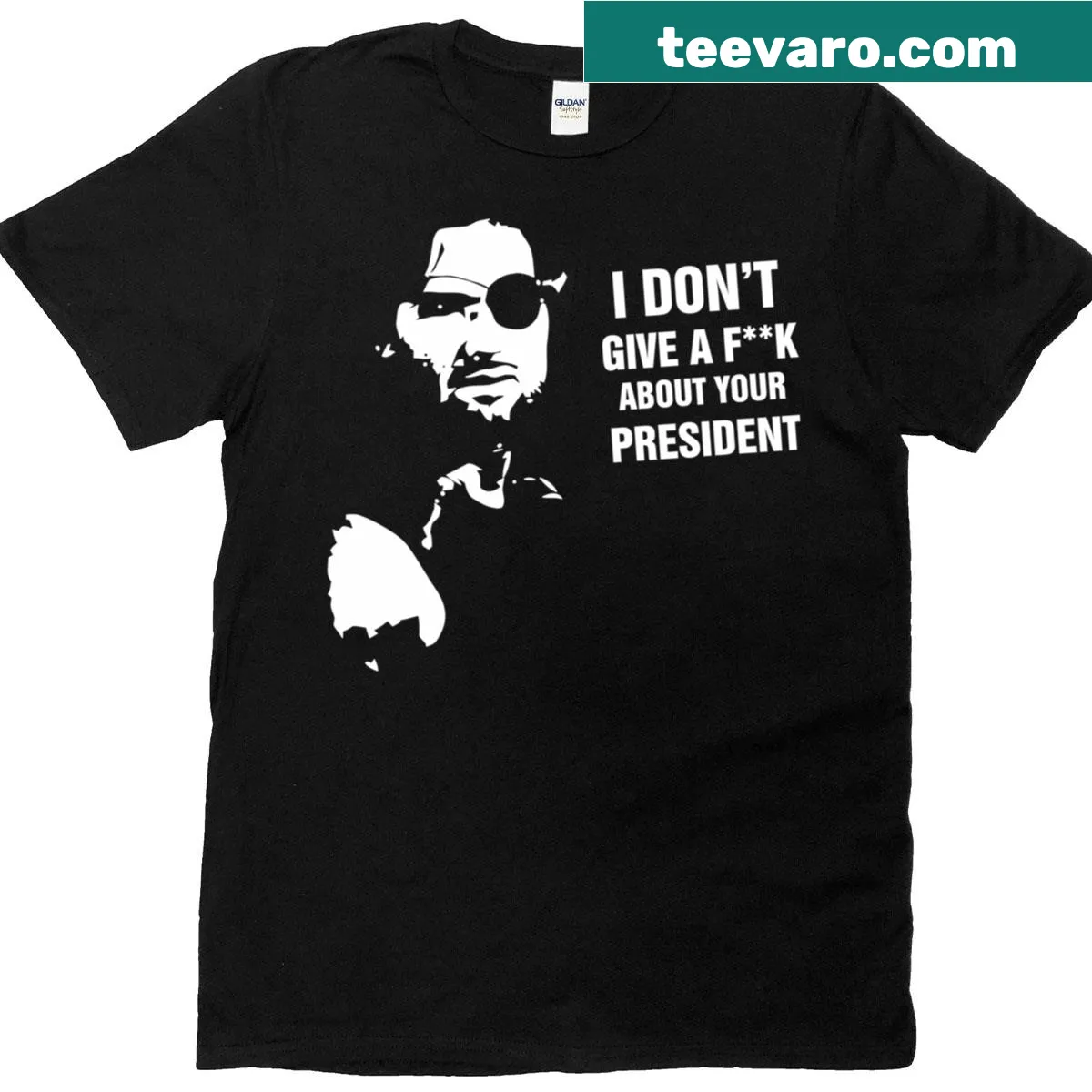 Bold typography T-shirt featuring Snake Plissken quote — on a men's t-shirt