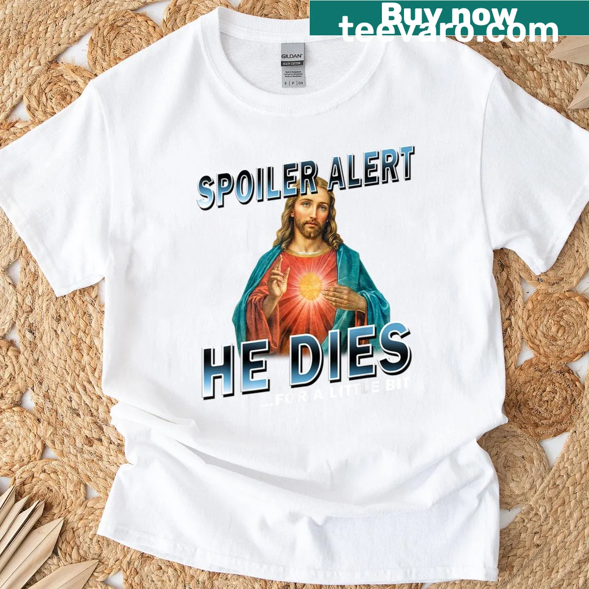 Bold Easter t-shirt with slogan about Jesus — on a men's t-shirt