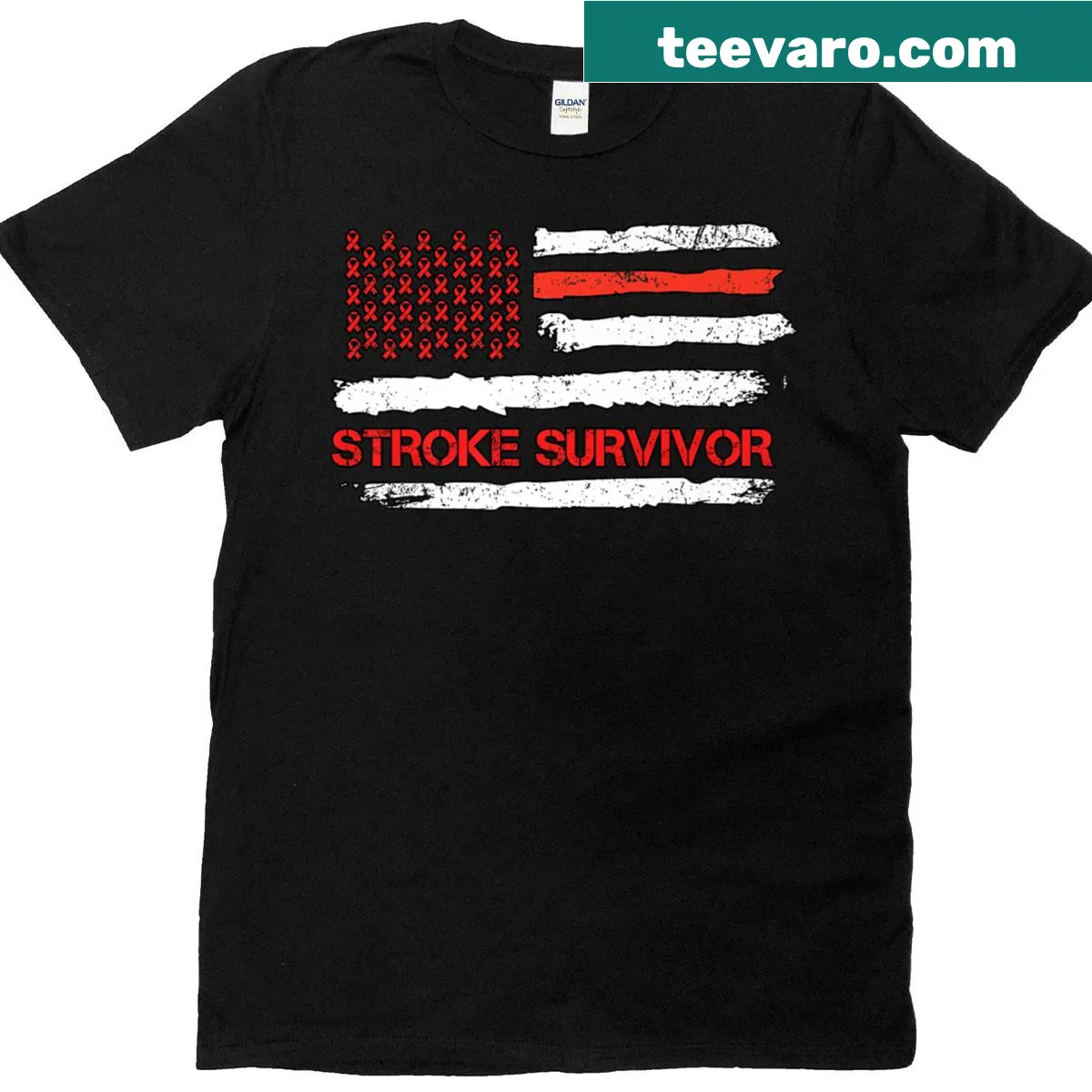 Stroke survivor t-shirt with American flag and text design — on a men's t-shirt