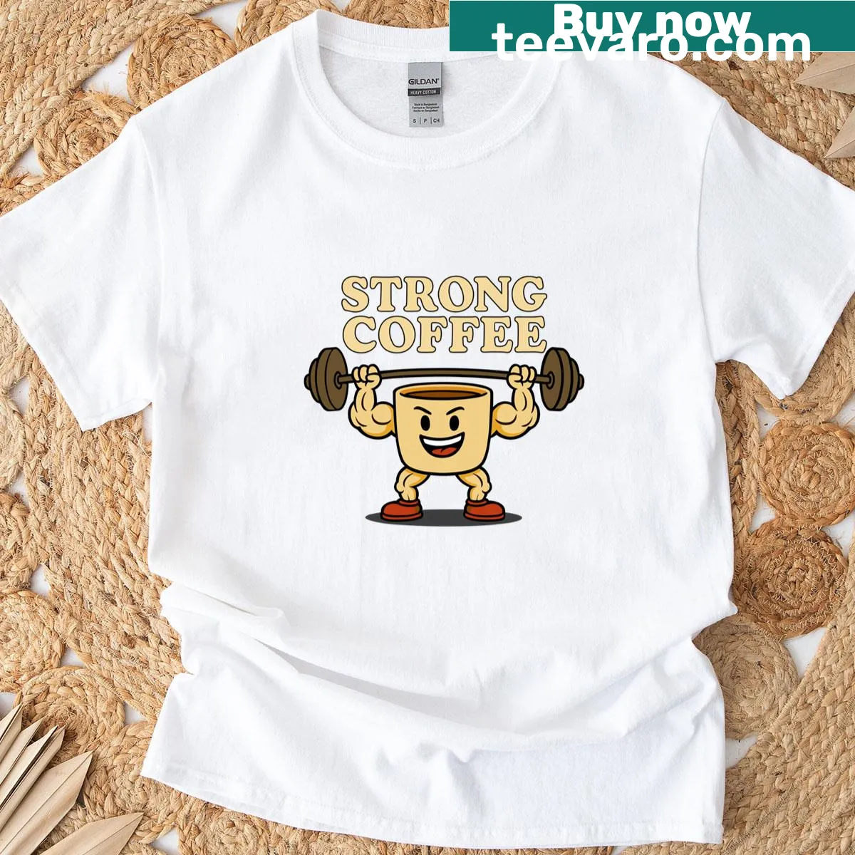 Minimalist typography t-shirt expressing love for strong coffee — on a men's t-shirt