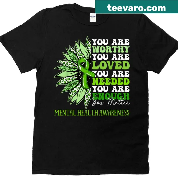 Motivational sunflower graphic on a mental health awareness t-shirt