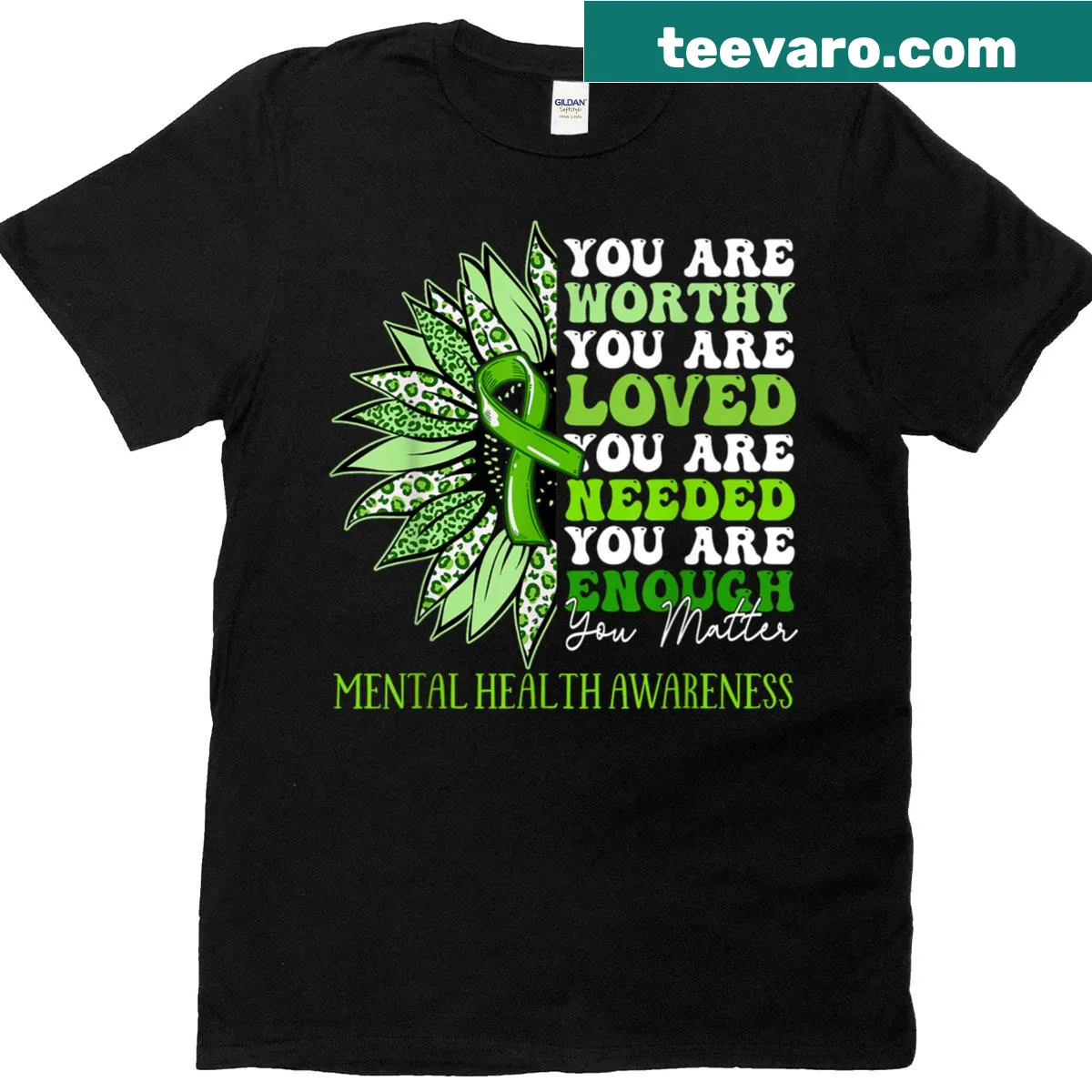 Motivational sunflower graphic on a mental health awareness t-shirt — on a men's t-shirt