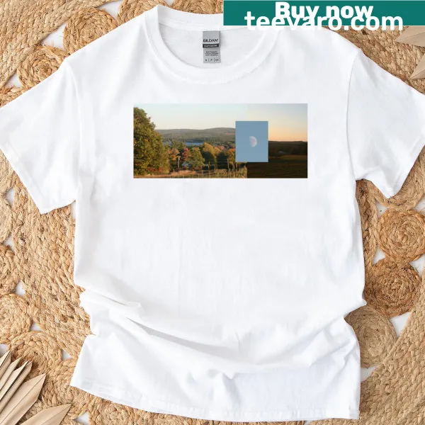 Illustration of a sunset collage on a nature-themed T-shirt