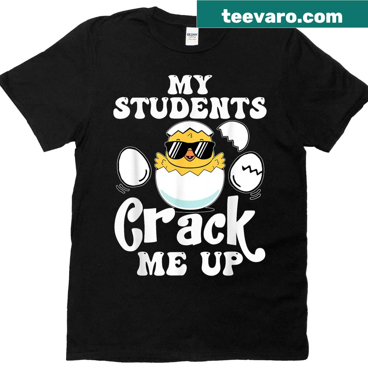 Funny teacher t-shirt with the phrase 'My Students Crack Me Up' — on a men's t-shirt