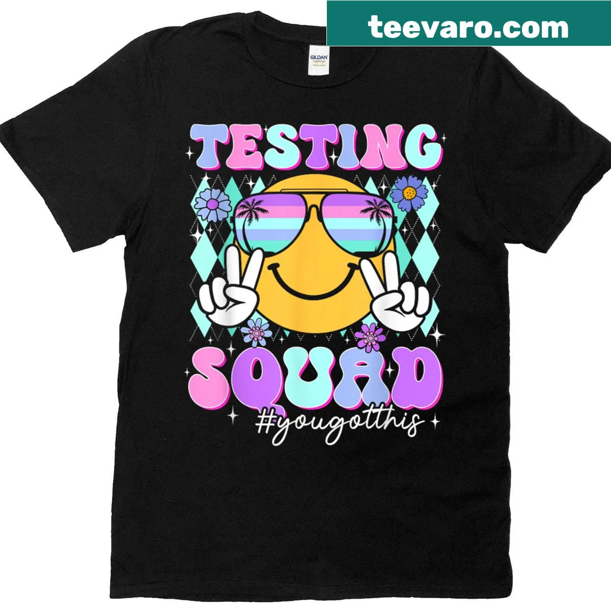 Teacher T-shirt with motivational graphic for test day — on a men's t-shirt