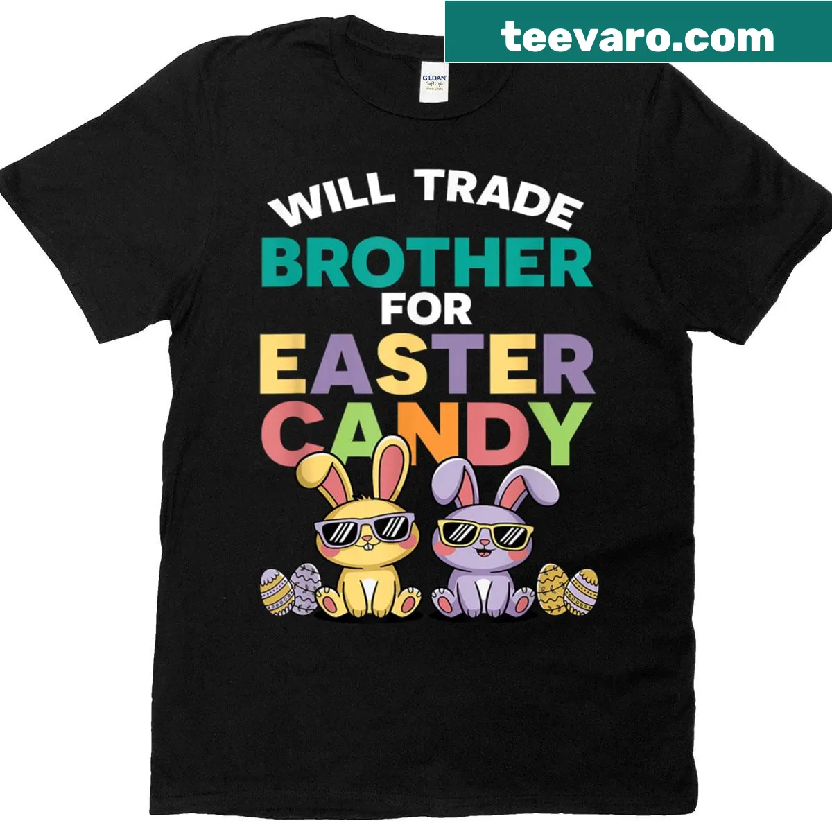 Funny kids shirt with bunny and Easter candy humor — on a men's t-shirt