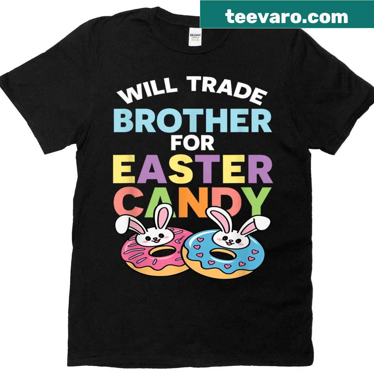 Kids T-shirt with bunny and candy trade humor — on a men's t-shirt