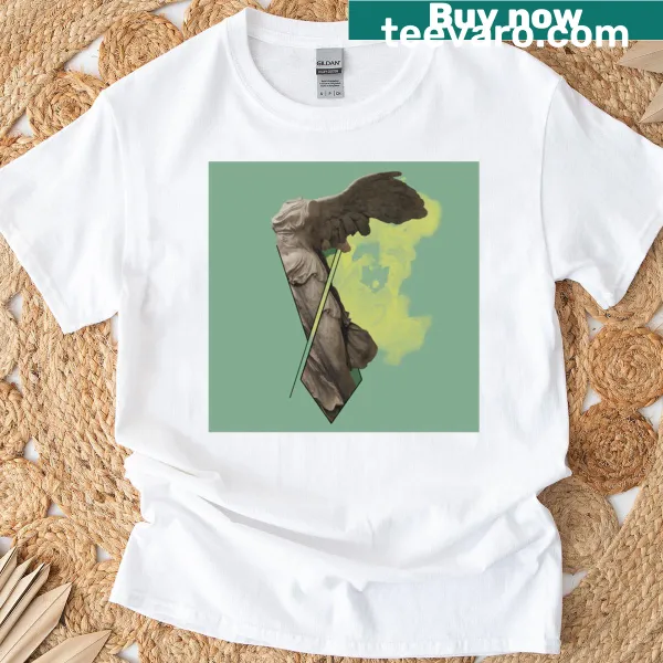 Winged figure symbolizing victory illustrated on a t-shirt