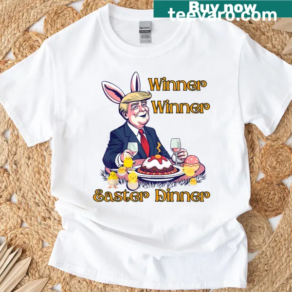Cartoon graphic with Easter dinner and political theme on T-shirt