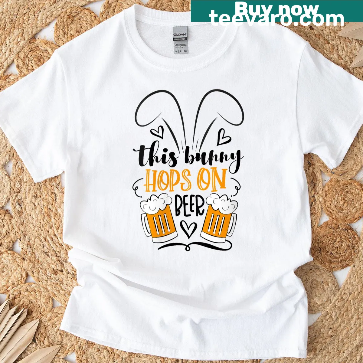 Funny bunny t-shirt saying 'This Bunny Hops On Beer' — on a men's t-shirt