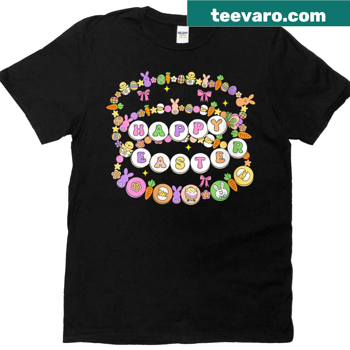 Cute bunny and friendship bracelet graphic on Easter t-shirt — on a men's t-shirt