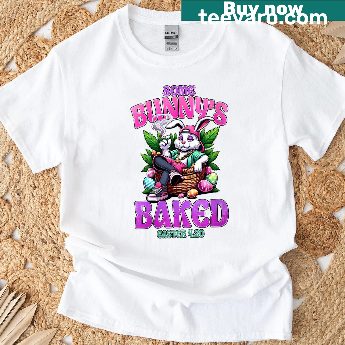 Illustration of a smoking rabbit with Easter text — on a men's t-shirt