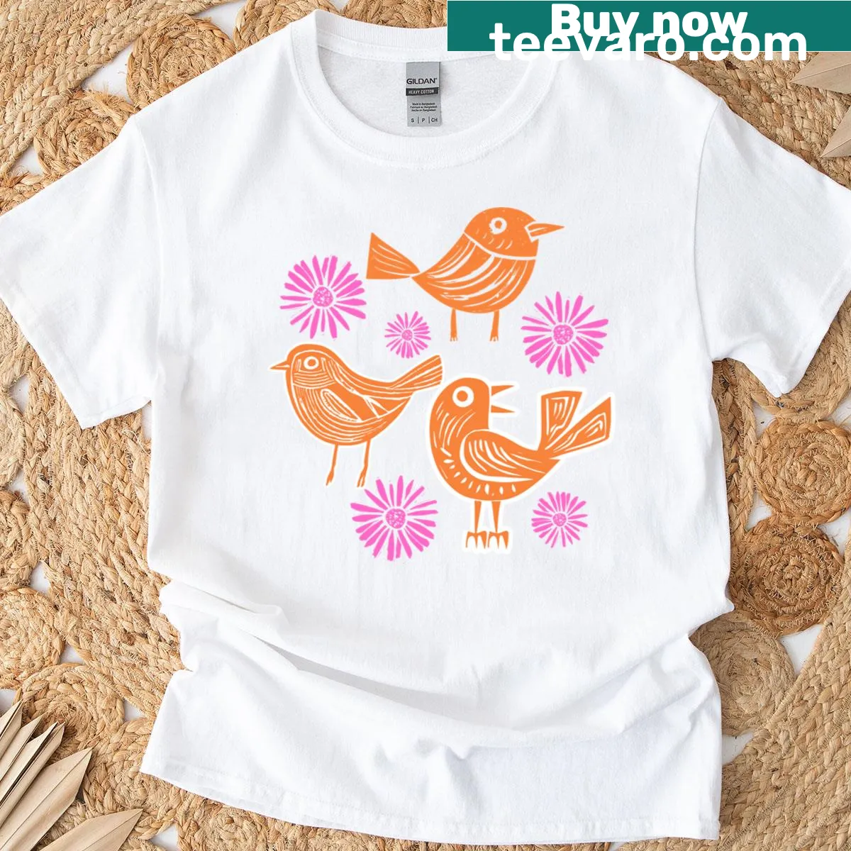 Silhouette of a bird in woodcut style — on a men's t-shirt