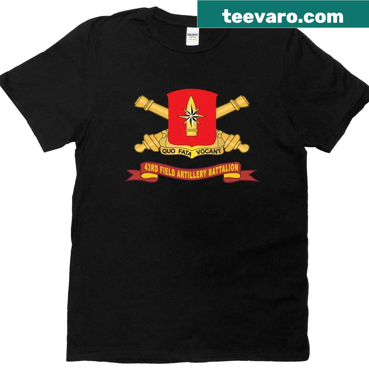 Bold military graphic for the 43rd Field Artillery Battalion — on a men's t-shirt