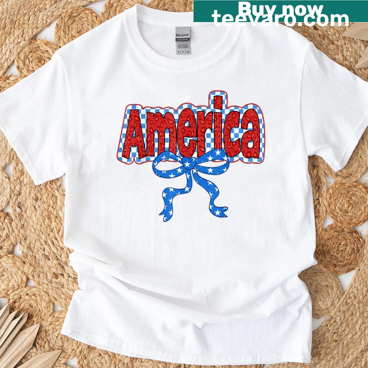 Cute coquette bow design on a patriotic 4th of July t-shirt — on a men's t-shirt