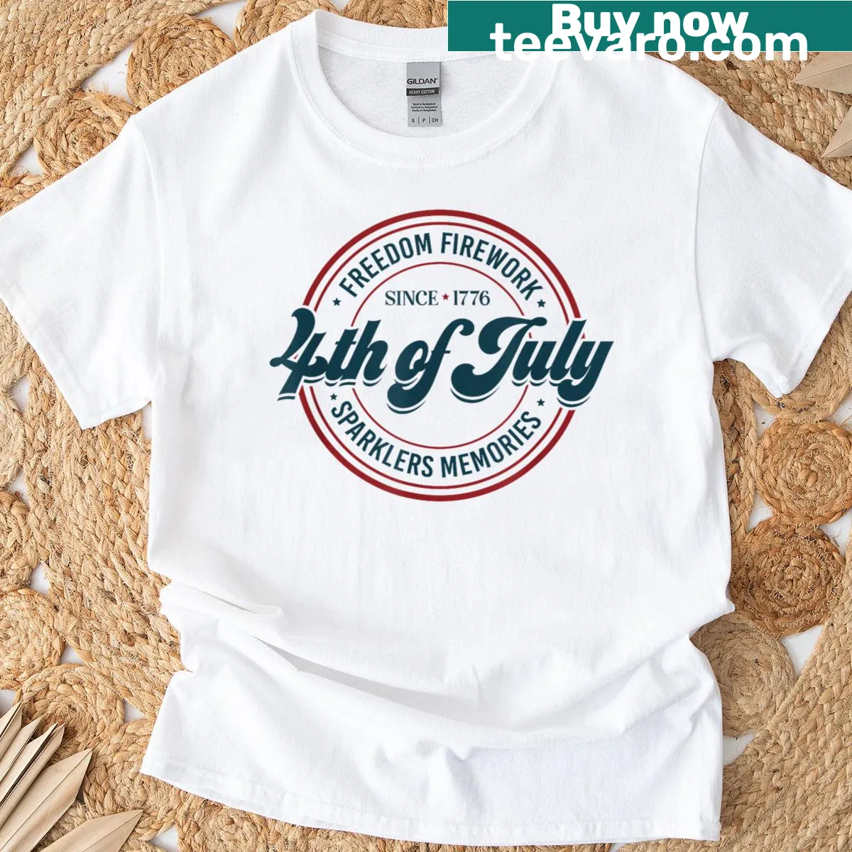 Fourth of July T-shirt featuring fireworks and sparklers — on a men's t-shirt