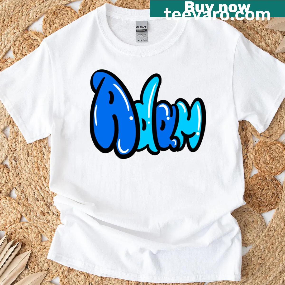 Personalized Adam name graffiti calligraphy T-shirt — on a men's t-shirt