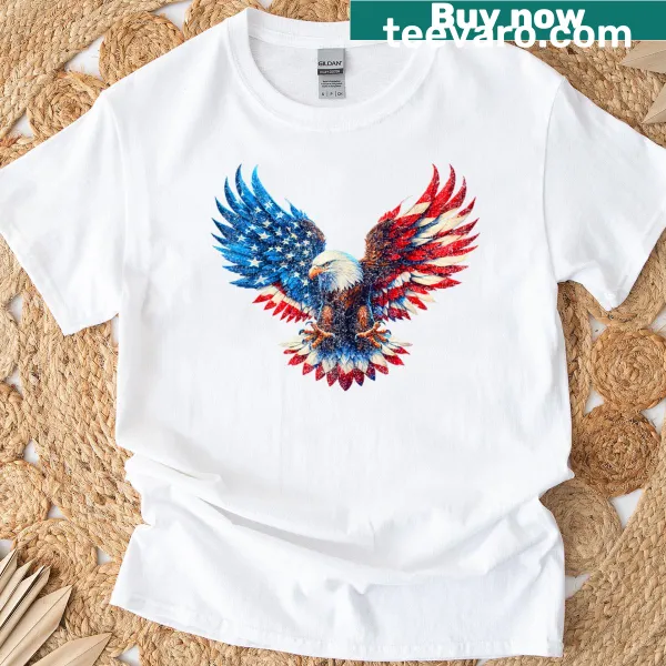 Illustration of a bald eagle with American flag design