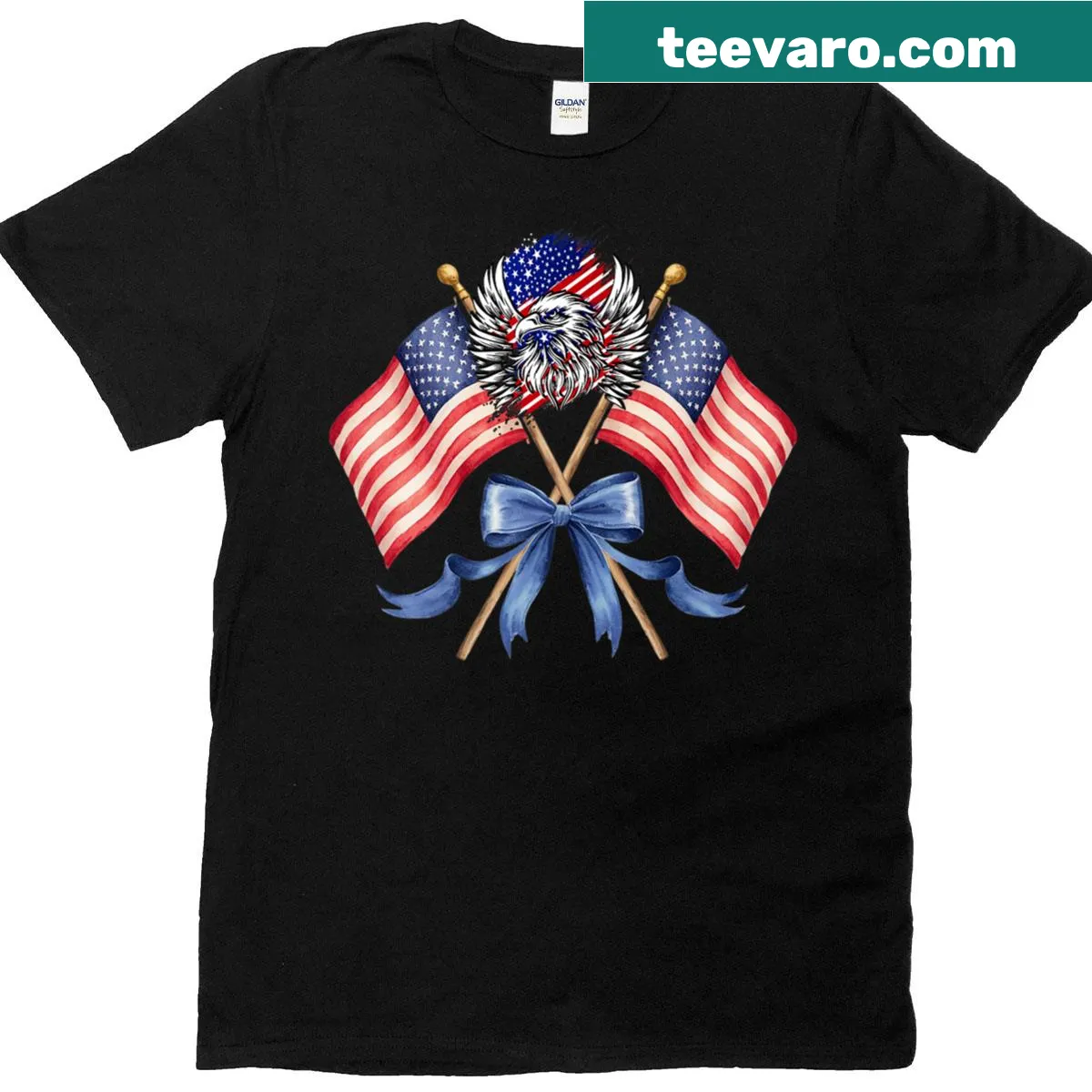 Illustration of a bald eagle with the American flag, representing patriotism — on a men's t-shirt