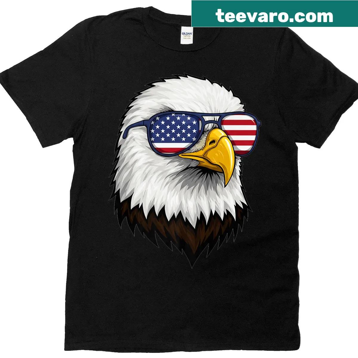 Premium t-shirt featuring a bald eagle and American flag design for men — on a men's t-shirt