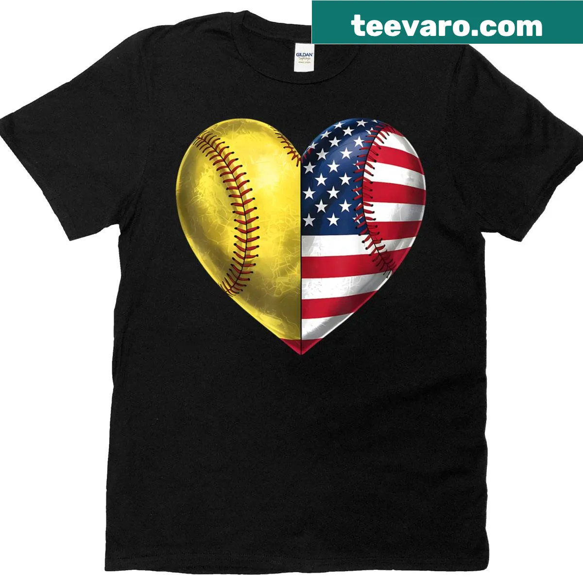 Heart design with American flag for softball fans on a t-shirt — on a men's t-shirt