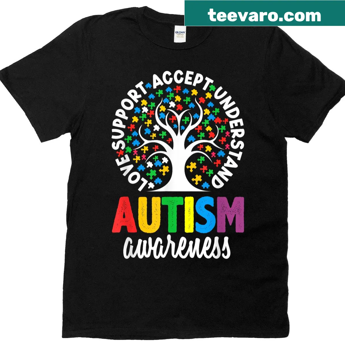 Heart-shaped puzzle design on an Autism Awareness T-shirt — on a men's t-shirt